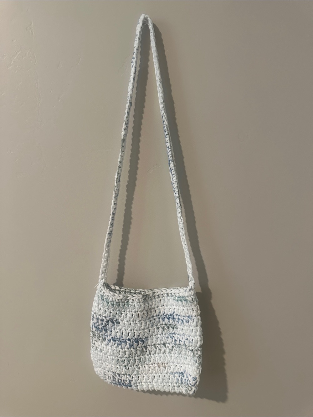 Handcrafted White & Light Blue Crochet Crossbody Bag